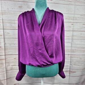 Express Purple Faux Wrap Top Size Small Coquette Fairy Boho Shoulder Pads NWT